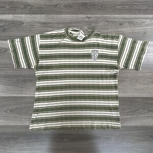 Vintage Stussy Shirt Mens Large Green Striped Crest Skate Surf Distressed 90s